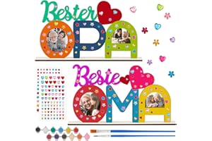 Hestya Weihnachten Opa Oma Geschenk von Enkel 2 Stück Oma und Opa Holzbuchstaben Bastelset Holz Bilderrahmen mit Standhilfe Pigmenten Pinsel Holz Namen Bemalen Großeltern Geburtstagsgeschenk