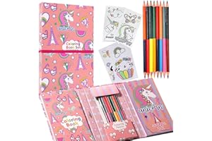 Pinkgarden Unicorn Coloring Kit for Girls - 60 Pages and 16 Colored Pencils for Drawing and Painting - Travel Kit for Kids Ages 3-12
