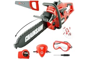 TOY CHOI'S Toy Chainsaw Kids Power Construction Tool, Boys Play Set Educational Toys for 3+ Year Olds Pretend Play Outdoor Lawn Toy Chain Saw Set for Toddlers