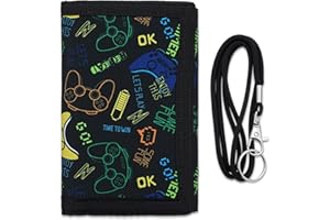 BREMOROU Cartera para niños de 4 a 16 años, cartera triple con bolsillo para monedas con cremallera y tarjeteros, carteras de lona para deportes al aire libre, regalos de cumpleaños para niños, Navidad