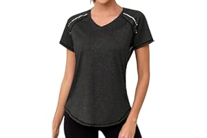Gyabnw Camiseta Deportiva Mujer de Manga Corta Camisetas de Cuello en V Mujer Ropa Deporte Secado Rápido Yoga Fitness Running Top Entrenamiento Atlético