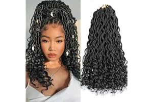 Xtrend 18 pouces 6pcs Déesse Faux Locs Profondément Bouclés Crochet Cheveux Ondulés Fin Pré-Bouclés Faux Locs Tresse Extension De Cheveux pour Femmes Noires Haute Température 24strands/Pack 1B#