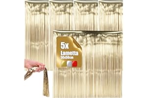 com-four® 5X Espumillón – Guirnalda Color champán para Navidad – Adorno para árbol navideño – Cortina de Lametta con Hilos Lisos (Premium Color champán - 5 Piezas)