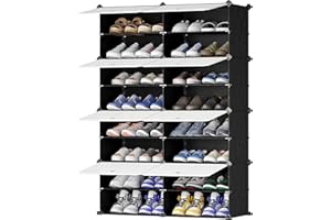 JOISCOPE Spacious Shoe Storage Cabinet with Removable Partition Storage, Shoe Organiser for 20 Pairs of Shoes, Shoe Cabinet of Easy Assembly and Maintenance, Fits All Types of Shoes,2*8/White & Black