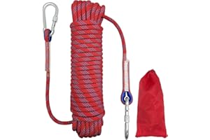 HAIY Outdoor Climbing Rope Diameter 10mm Outdoor Static Rock Climbing Rope, High Strength Cord Safety Rope Braid Nylon Rope, Escape Rope Fire Rescue Parachute Rope with 2 Carabiner, Red Length 20m