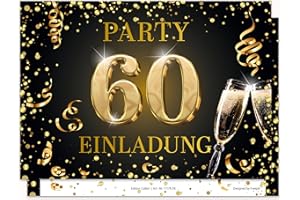 ‎EDITION COLIBRI Edition Colibri Einladungskarten zum 60. Geburtstag, 10 Stück, Format A6, Karten-Set, Einladung, zum Beschriften, Party schwarz, gold (11178 DE)