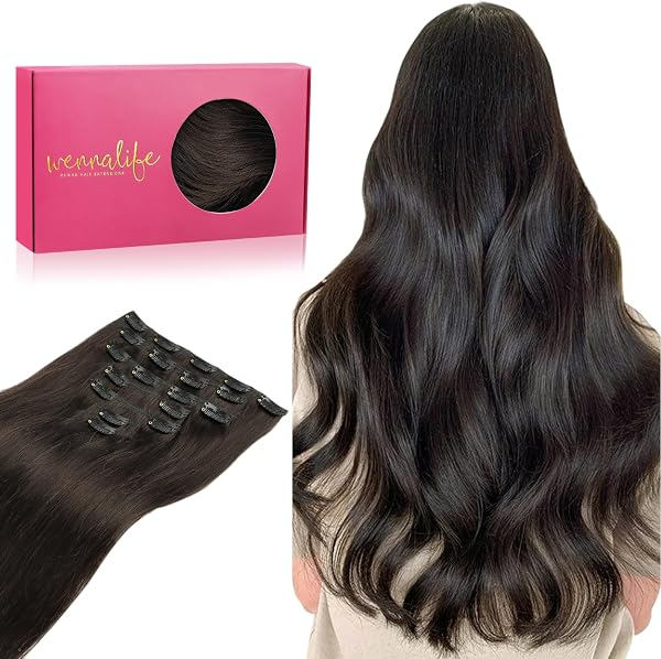WENNALIFE Extensiones Clip Pelo Natural, 50cm 120g 7 Piezas, Castaño Oscuro Extensiones de Clip Natural Extensiones Pelo Remy Extensiones Cabello Postizos Mujer - 1