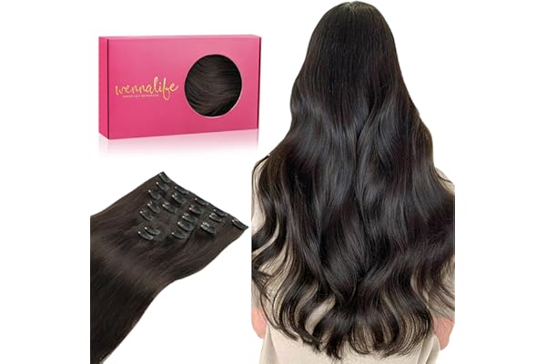 WENNALIFE Extension a Clip Cheveux Naturel, 55cm 120g 7pcs Extension Cheveux Naturel Clip Cheveux Humains, Brun Foncé Extention de Cheveux Humains Vrai Cheveux