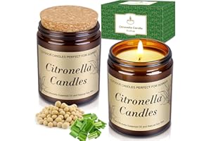KERCAMKEL Candele alla citronella per esterni grandi, 2 pezzi, candele in cera di soia 100% naturale, durata di combustione di 250 ore, con tappo in legno, per balcone, picnic, regali di candele estive