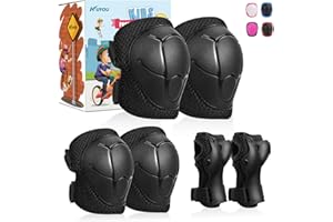 KUYOU Kids Knee Pads Set,6 in 1 Kit Protective Gear Knee Elbow Pads with Adjustable Wrist Guards Protection Safety for Rollerblading BMX Bike Bicycle Ski Sports Boys Girls Youth