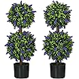 HOMCOM Set of 2 Decorative Artificial Plants Ball Trees with Lavender Flowers in Pot Fake Plants for Home Indoor Outdoor Decor, 70cm