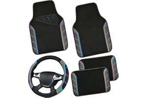 CAR PASS, coprivolante in pelle e tappetini per auto impermeabili, in microfibra, universale, adatto per berline al 95%, SUV, auto, da 36,8 a 38,1 cm, design sportivo, antiscivolo, di sicurezza e