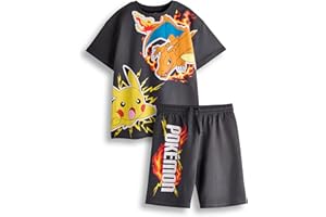 Pokémon Set di magliette e pantaloncini Boys | Kids Dark Grey Short Sleeve Graphic Tee & Bottoms Clothing Bundle | Pokeball di Pikachu Charizard Completo Outfit coordinato