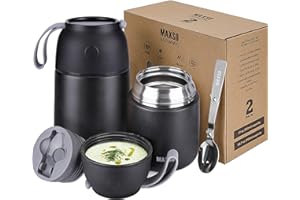 LOGEEYAR Boîtes Alimentaires Isothermes Set 500ml+700ml, Boîte Isotherme Repas Chaud en Acier Inoxydable avec Cuillère, Thermoisolant Boîte Récipient Thermique sans BPA pour Ecole Bureau(Vert Brillant)