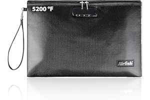 AIRFISH Feuerfeste Dokumententasche mit Schloss, 36*25cm Geldbeutel mit Reißverschluss, Sichere und Wasserdichte Aufbewahrungstasche für A4-A5-Dokumente, Wertvolle Fotos, Bargeld, Reisepass, Schmuck (Schwarz)