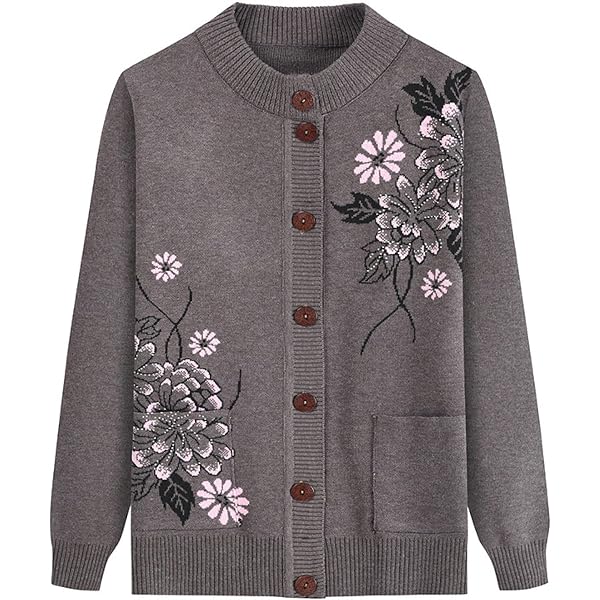Cardigan Chaud En Polaire Tricoté Pour Femme - Manteau D'automne/hiver, Coupe Classique, Imprimé Floral (35-45 Ans) - 5