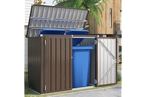 YODOLLA Mülltonnenbox 2er mit Gasdruckfeder, Abschließbar Gartenschrank Wetterfest Geräteschuppen für den Außenbereich, 150,6 x 80 x 117,6cm, 1300L, Braun