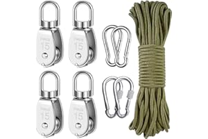 SHENGRUILI Kit de Poulie en Acier Inoxydable 304,M15 Poulie Acier Inoxydable,Poulie de Levage avec Corde,Bloc de Poulie Pivotante,Poulie en Acier Inoxydable