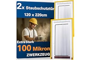 Lot de 2 portes anti-poussière ZWERKZEUG® 1,20×2,20 m, étanches et robustes (100 microns), avec fermeture éclair. Idéales pour limiter la poussière lors de rénovations