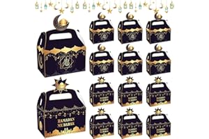 BOOAEE 12 Boîtes de Faveur Eid Mubarak, Sacs Eid Mubarak, Sacs de Faveur pour le Ramadan, Sacs de Faveur Ramadan pour Emballage Cadeau Eid Sacs de Friandises au Chocolat, Sacs de Bonbons Ramadan