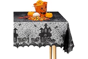 Tovaglia di Halloween,ACTOYS Tovaglia Ragnatela Halloween,Tovaglia Rettangolare in Pizzo con Motivo Ragno Castello,Decorazione da Tavola per Festa di Halloween-135 x 175 cm