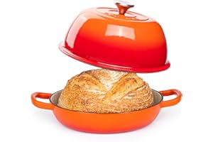 Enamelled Cast Iron Dutch Oven Pot – Dutch Oven For Sourdough Bread Baking – Cast Iron Bread Pot – Orange, 6 Quarts, 26cm – by Nuovva