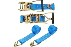 SENENQU 2 Sets Heavy Duty Ratchet Tie Down Strap, 5cm x 3m Cam Buckle Ratchet Strap, Adjustable Lashing Strap, Car Tensioning Belt, Wheel Strap with Hook for Trailer Truck – Load Capacity 2000KG