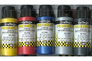 OUTLETDELOCIO. Vallejo 62103. Set pintura acrilica Alta Adherencia. 5 colores Metalizados de 60ml cada uno