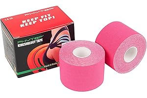 PHYTOP 2X Różowa Kinezjologiczna Taśma Sportowa 5 cm x 5 m K Tape Nieprzecięta Rolka, Kinesiotape Wspomaga Regenerację Kontuzji i Wsparcie Stawów