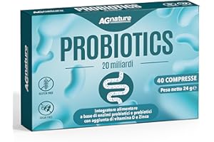 AG NATURE Fermenti Lattici Probiotici e Prebiotici 20MLD UFC 40 Compresse con 20 Ceppi Batterici per Microbiota Intestinale - con l'Aggiunta di Vitamina D e Zinco