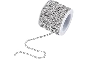 UNICRAFTALE 10 m/Rollo Cadenas Figaro 304 Cadenas de Acero Inoxidable Sin Soldar con Carrete Cadenas Figaro Collares Material Metálico Cadenas de Conexión para Mujeres Collar Joyería Fabricación