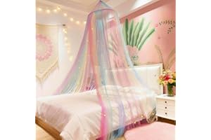 Eimilaly Baldaquin de lit Princesse Arc-en-Ciel avec étoiles phosphorescentes, baldaquin de lit pour décoration de Chambre de Fille ou fête sur Le thème de la Licorne