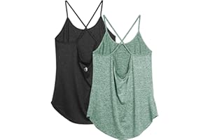 icyzone Débardeur de Sport Femme Yoga Shirt sans Manches Fitness Tank Dos Ouvert Séchage Rapide, Lot de 2