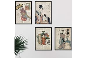 NACNIC Pack de quatre Affiches vintage japonaises avec définitions langue japonaise, communication, émotions et liberté A4 Sans cadre..