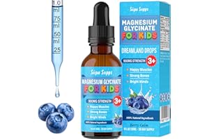 SUPA-SUPPS Kids Magnesium Glycinate 30ml - Blueberry Flavour | Supa Supps Liquid Magnesium Glycinate 3-in-1 Drops Support Relaxation, Calm, Balanced Energy, Focus & Growth | Easy Daily Supplement 1 Months Supply