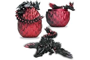 KOALA STUDIO Dragón Articulado Alado y Su Huevo Impreso en 3D – Decoración Universo Fantástico Fidget Toy Juguete Idea Decoración para el Hogar Habitación Salón Infantil (Negro + Negro Rojo)