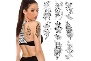 URAQT Tatuajes Temporales Adultos, 8 Hojas Largo Calcomanias Tatuajes de Flores , Tatoos para Niños Impermeables, Pegatinas Hombre y Mujer para Halloween Navidad