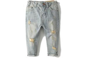 KIDSCOOL SPACE Jeans Slim da Bambina, Fascia Elastica per Bambini all'Interno di Pantaloni di Jeans Strappati