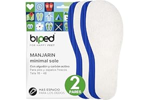 biped minimal sole MANJARIN - 2 pares de plantillas para minimal shoes y barefoot shoes - plantillas de rizo de algodón auténtico y carbón activo - para adultos y niños(40)