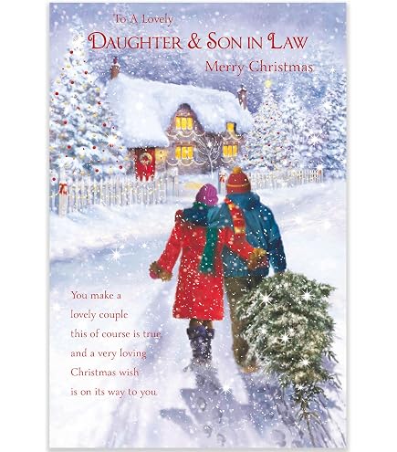 Biglietto Di Natale Piccadilly Greetings Per Figlio E Partner Con Porta Rossa - 20,3x15,2 Cm. Progettato E Realizzato Nel Regno Unito, Con Busta Inclusa.