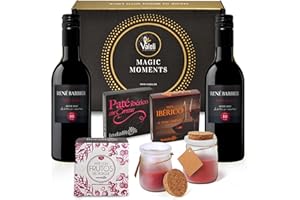 Valeli,Cesta gourmet para regalar.Pates ibérico, frutas del bosque. Vino 2 botellas 0,25cl y velas.Regalo original dia del padre, dia de la madre (Tinto Roble)