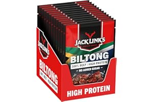 ‎JACK LINK'S Jack Link's Biltong Original – 12er Pack (12 x 25g) – Glutenfreier Fleischsnack - Proteinreiches Trockenfleisch - Leicht Rauchiges Aroma - High Protein-Snack - Perfekt für Unterwegs oder beim Sport