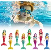 0XBIT Swimming Pool Games, 8 Pieces Swimming Pool Games for Kids, Includes 4 Pieces New Transparent Mermaid Pool Toys, Diving