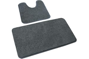 Rururug 2-Piece Bathroom Rug Set, Soft Microfibre Bathroom Mat and Toilet Rug with Cut-Out, Non-Slip Bath Mat, Washable, Grey, 50 x 80 cm + 50 x 40 cm