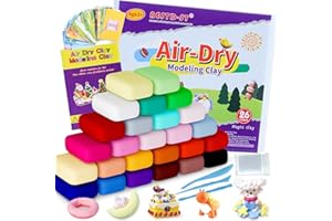 AESTD-ST Air Dry Clay 26 Corlours, Modeling Clay for Kids, DIY Soft Magic Clay, Safe & Non-Toxic, Molding Clay with Sculpting Tools and Play Cards, Arts and Crafts Gift for Boys Girls Kids.