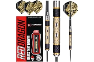 RED DRAGON Golden Eye 22g, 24g, 26g, 28g, 30g ou 32g Fléchettes Pointes Acier avec Ailettes et Tiges de Flechettes
