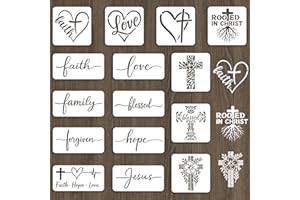 INFUNLY 15pcs Christian Stencils for Painting 5.9" Bible Verse Stencils 7.8x3.9 Religious Cross Drawing Stencil Motivational Quotes Saying Template for Farmhouse Wood Canvas Wall Paper Home Decor