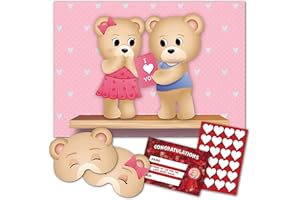TAYLISE Valentines Day Game – Pin The Love Heart Game | 24 Player | Blindfold | Certificate | Poster | Stick the love heart on the teddy bears valentine’s card, romantic love gift for him, her and children