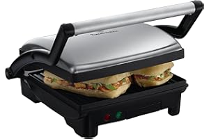Russell Hobbs Sandwichera Cook@Home - Grill 3 en 1: Panini, Plancha y Parrilla, Apertura 180°, Revestimiento Antiadherente, Fácil Limpieza, Indicador Luminoso, 1800 W, Plata y Negro - 17888-56