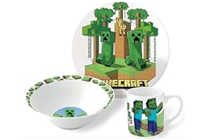 JOOJEE GMBH Frühstücksset Minecraft Creeper | Schale + Teller + Tasse